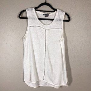 Vince 100% Linen White Scoop Neck Open Knit Tank Top